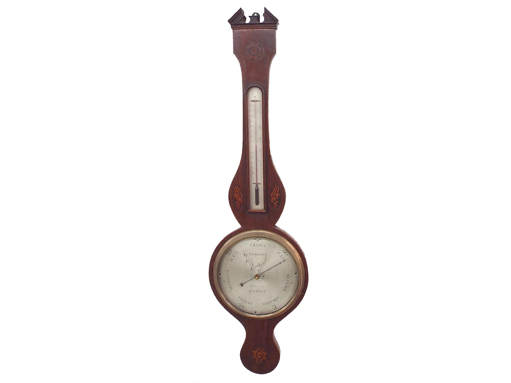 Appraisal: Mahogany inlaid two glass banjo barometer the circular silvered dial