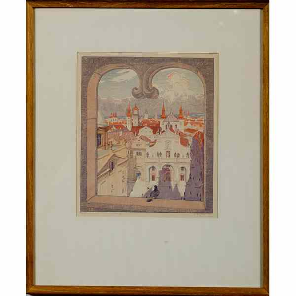 Appraisal: Continental Cityscape by Rudolph Ruzicka Woodblock Rudolph Ruzicka American -