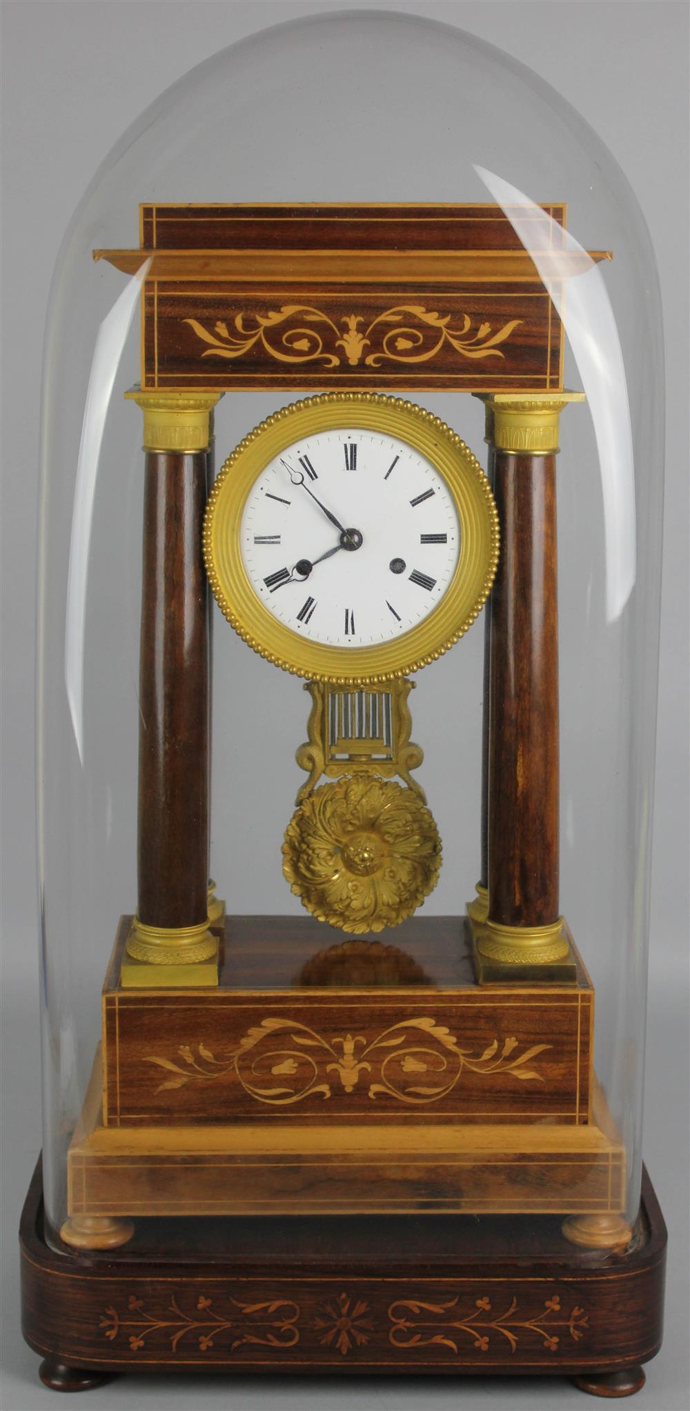 Appraisal: CHARLES X INLAID ROSEWOOD PORTICO CLOCK early th Century the