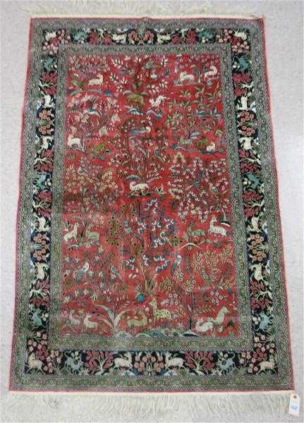 Appraisal: HAND KNOTTED ORIENTAL AREA RUG Indo-Persian faux silk tree of