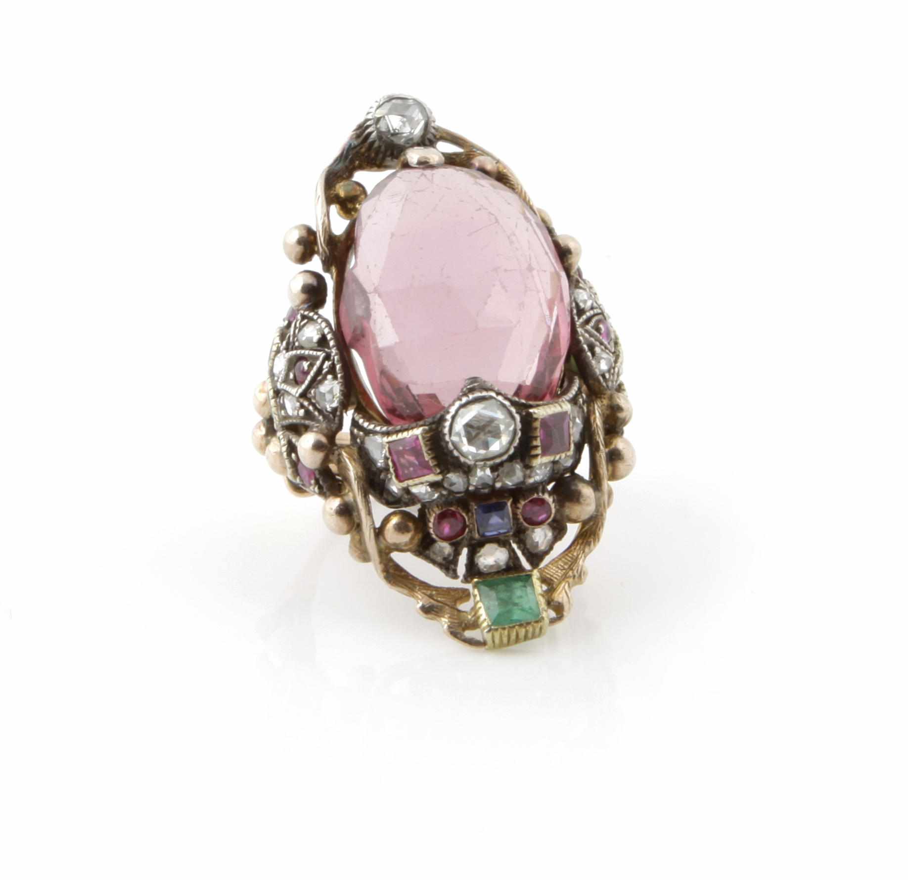 Appraisal: A spinel ruby sapphire and diamond ring mounted in silver-topped