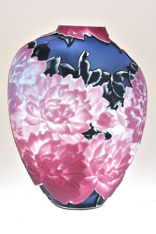 Appraisal: Pilgrim Super Cameo Glass Vase A Population of Peonies Titled