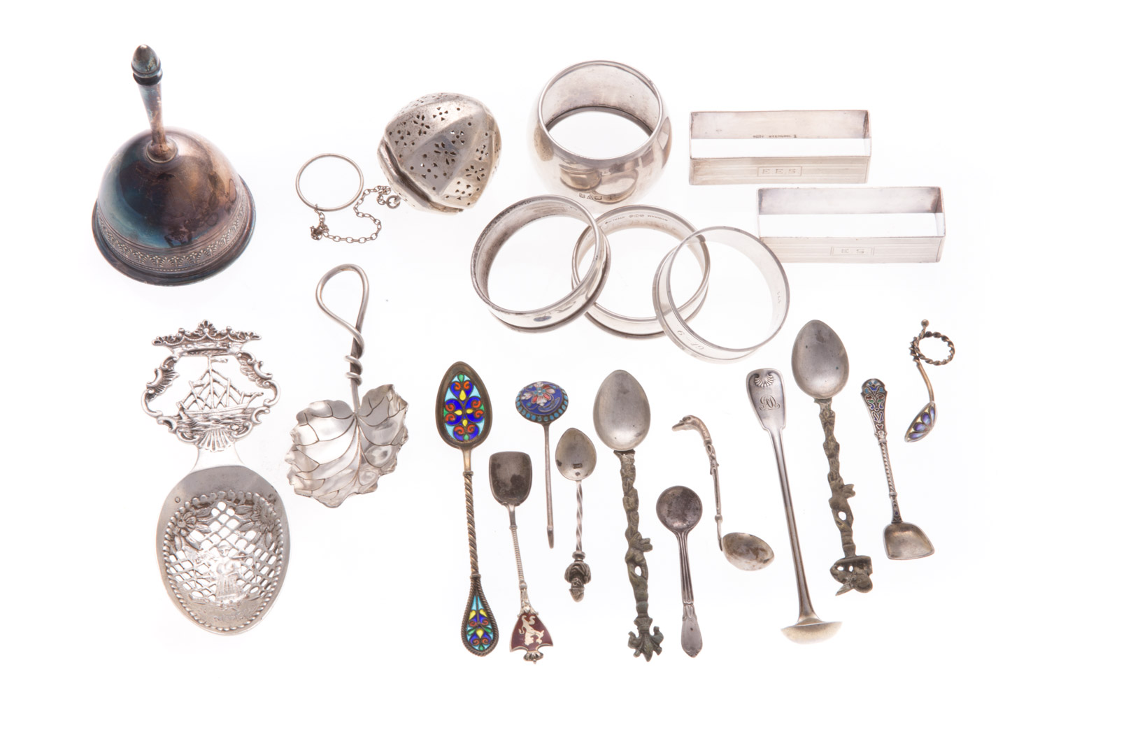 Appraisal: Assorted silver spoons napkin rings items comprising salt spoons napkin