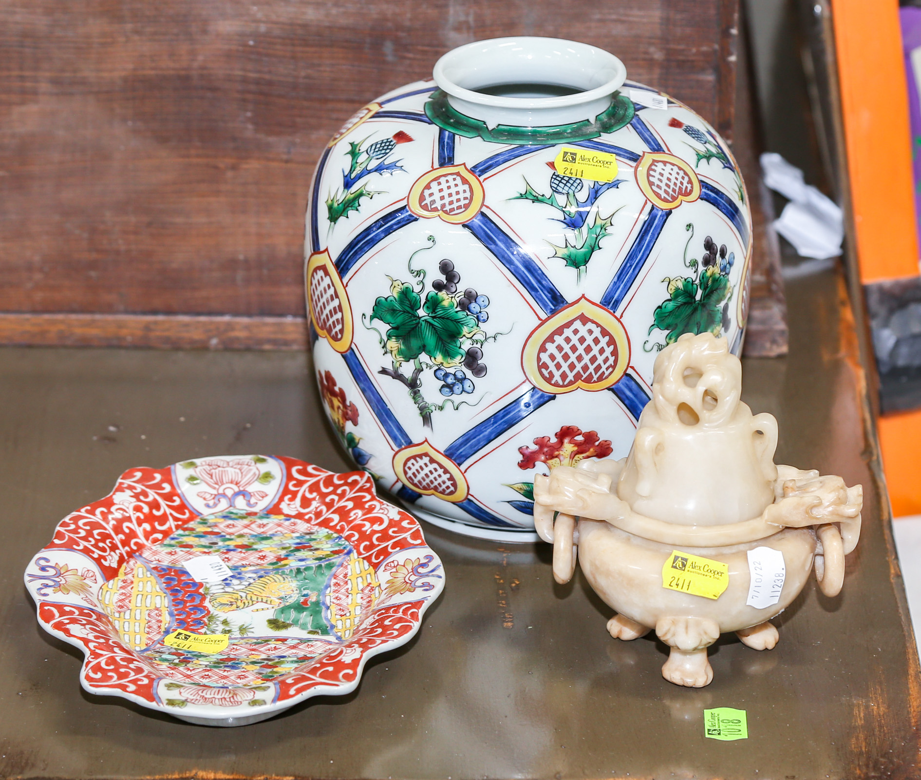 Appraisal: THREE ASIAN STYLE ITEMS Including an export style vase in