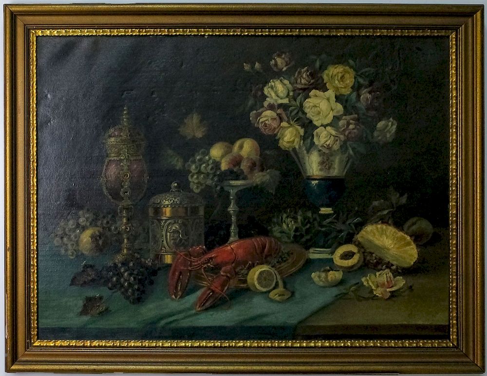 Appraisal: A VOGT Signed Still Life with Lobster Oil Painting A