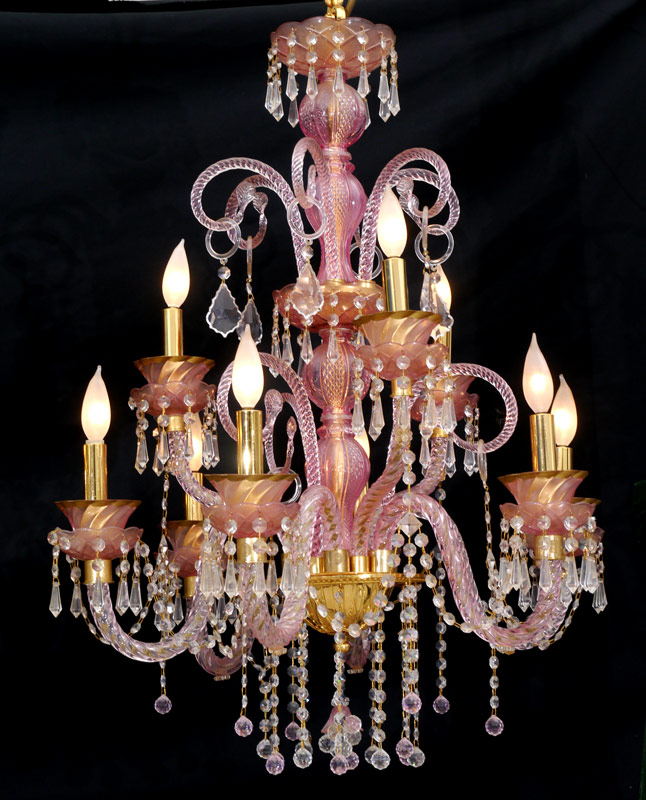 Appraisal: ROSE COLORED MURANO GLASS CHANDELIER Nine light curved arm Italian