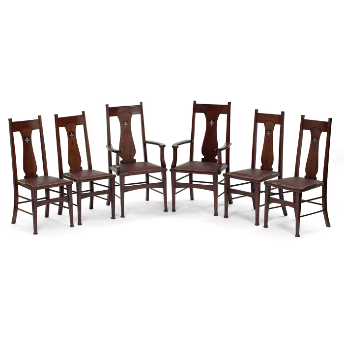 Appraisal: English Arts and Crafts dining chairs set of six consisting