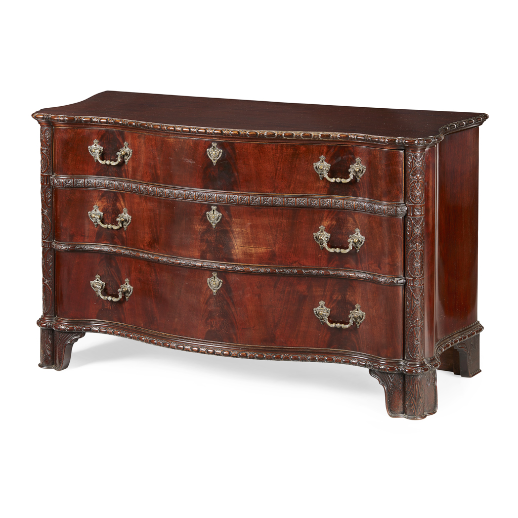 Appraisal: GEORGE II STYLE MAHOGANY SERPENTINE COMMODE BY DRUCE CO LATE