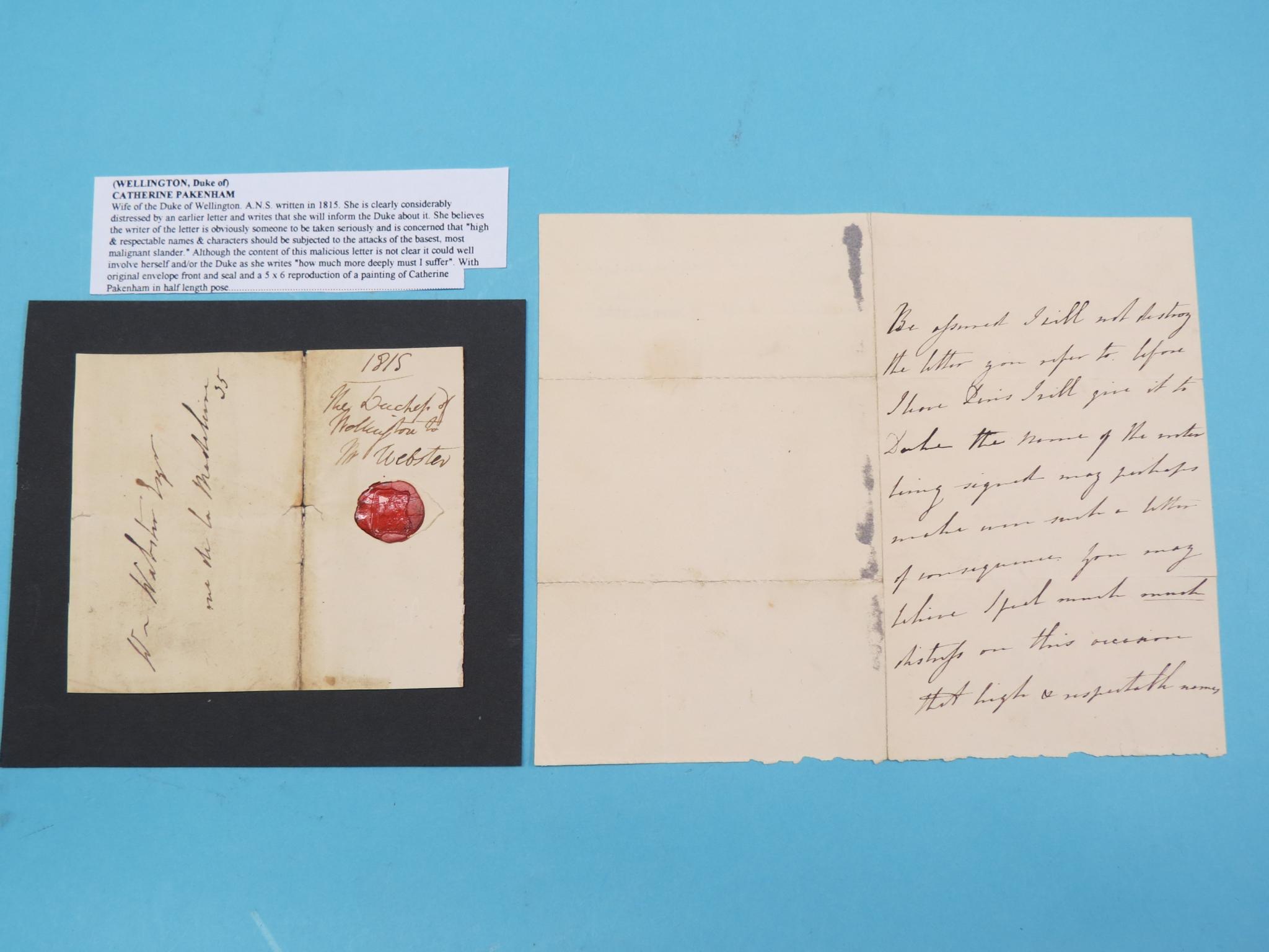 Appraisal: Catherine Pakenham The Duchess of Wellington - - signed letter