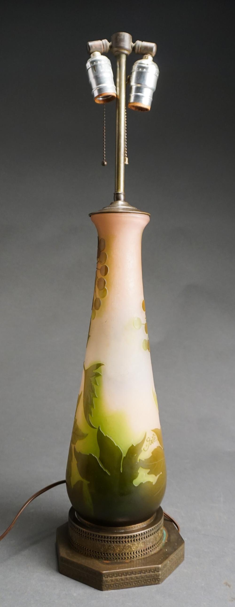 Appraisal: Galle Cameo Glass Vase Converted to Lamp Posthumous star mark