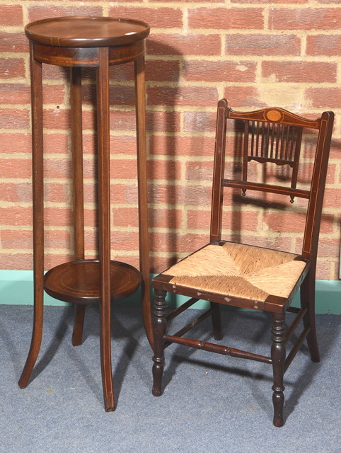 Appraisal: AN EDWARDIAN MAHOGANY AND BOXWOOD INLAID TWO TIER JARDINIERE STAND