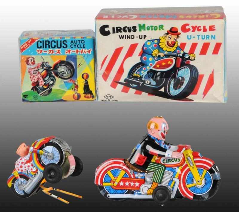 Appraisal: Lot of Tin Circus Motorcycle Wind-Up Toys Description Japanese Working