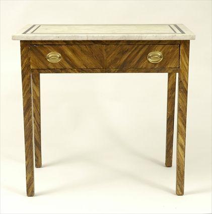 Appraisal: Hepplewhite-Style Grain-Painted Marble-Top Side Table with Drawer x x in