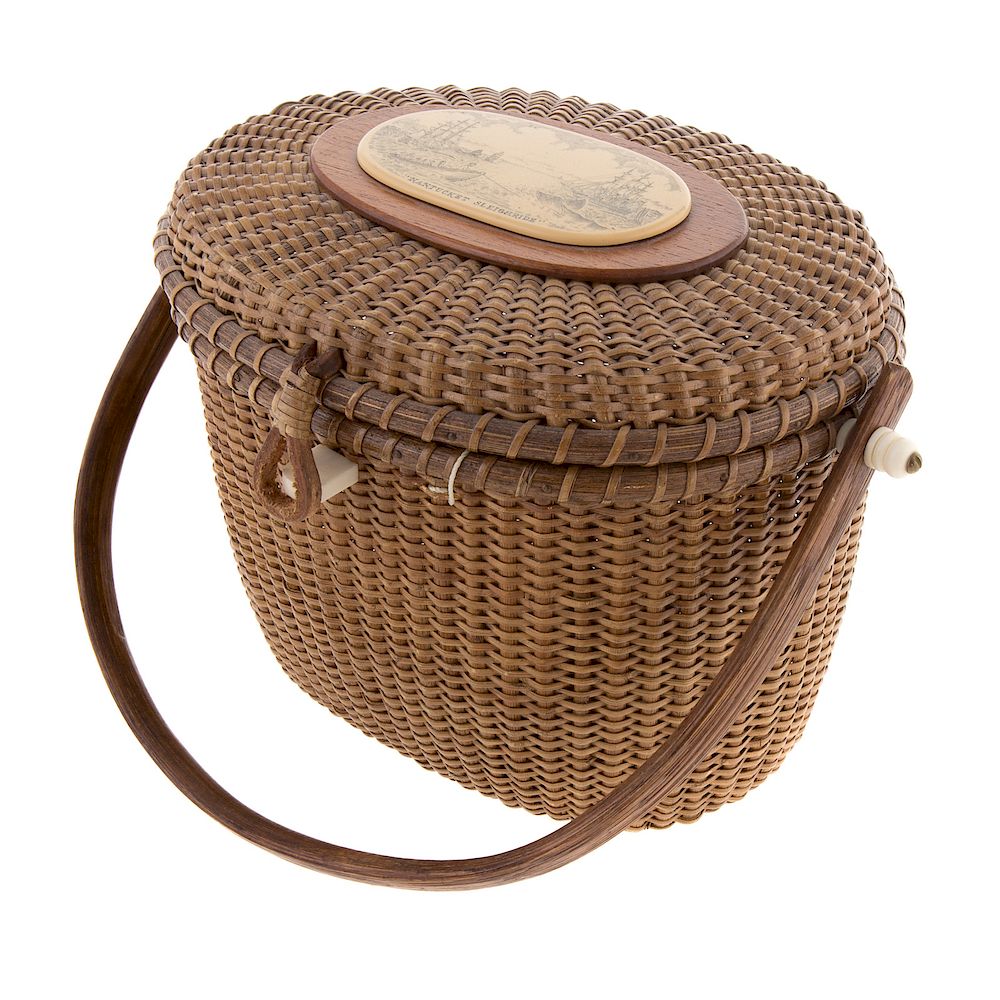 Appraisal: Farnum Nantucket Lighthouse Basket Purse oval woven basket with attached