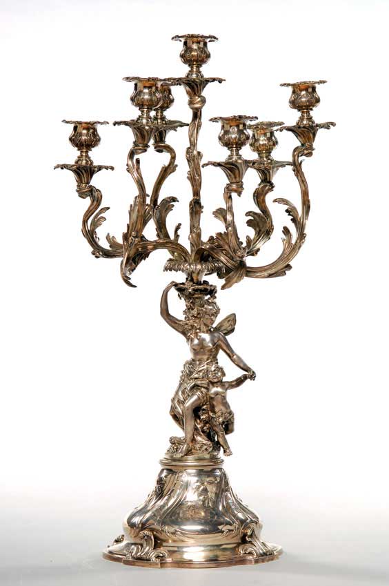 Appraisal: AUSTRO-HUNGARIAN SILVER CANDELABRA Austro-Hungarian silver candelabra with seven foliate branches