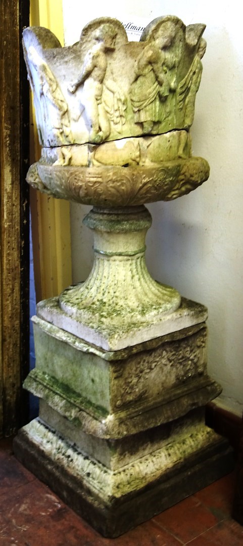 Appraisal: A th century marble urn on stand relief carved classical