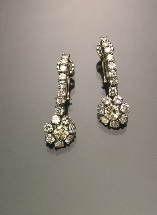 Appraisal: Pair of Tested -Karat White-Gold and Diamond French Clip-Back Earrings