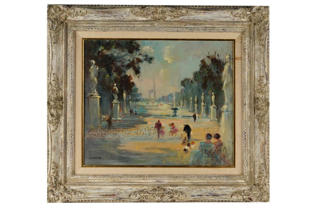 Appraisal: EDMOND LANGOTIERE - LANDSCAPE WITH FIGURESoil on canvas signed lower