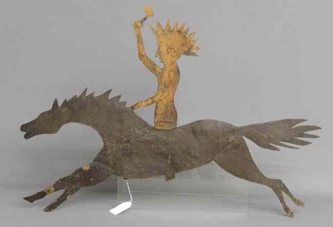 Appraisal: Sheet metal Indian on horseback weathervane Approx '' x ''