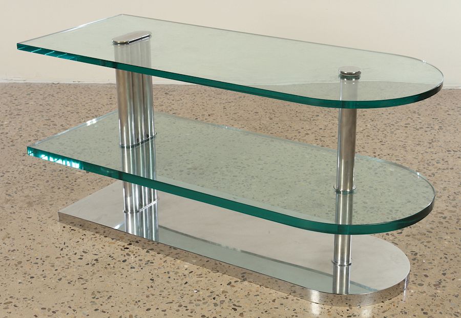 Appraisal: ITALIAN TIER CHROME AND GLASS END TABLE C An interesting