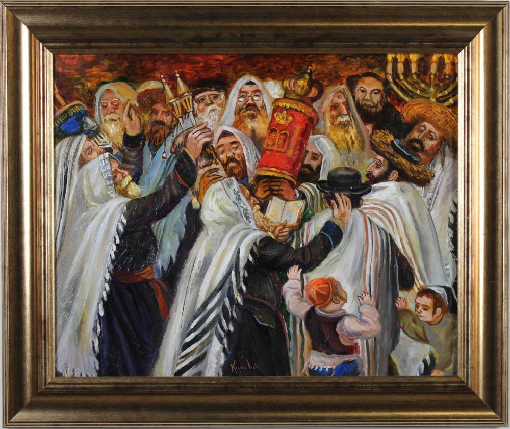 Appraisal: ALEXANDER KANCHIK Russia b oil on canvas rabbis carrying the