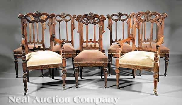 Appraisal: A Suite of Eight American Gothic Carved Rosewood Chairs comprising