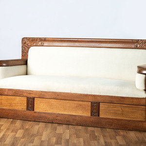 Appraisal: An Art Nouveau Mahogany and Brass Sofa Attributed to Thorvald