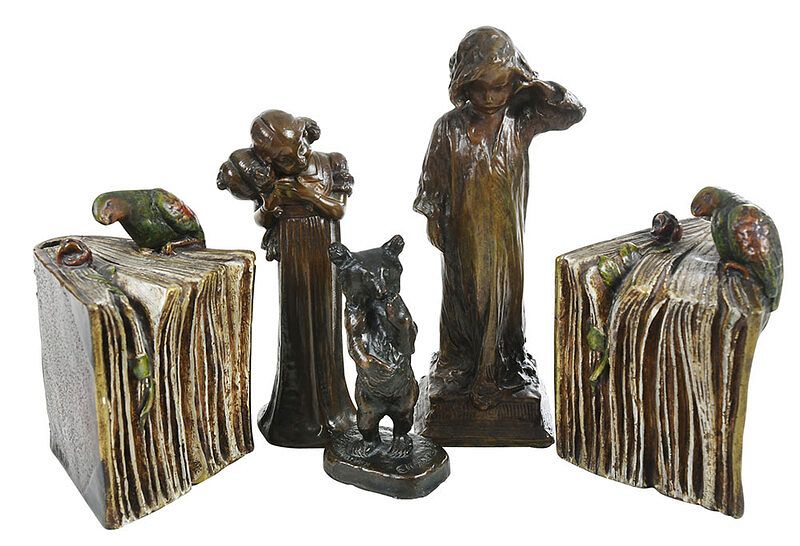 Appraisal: Five Bronze Sculptures Bookends American and European th century After