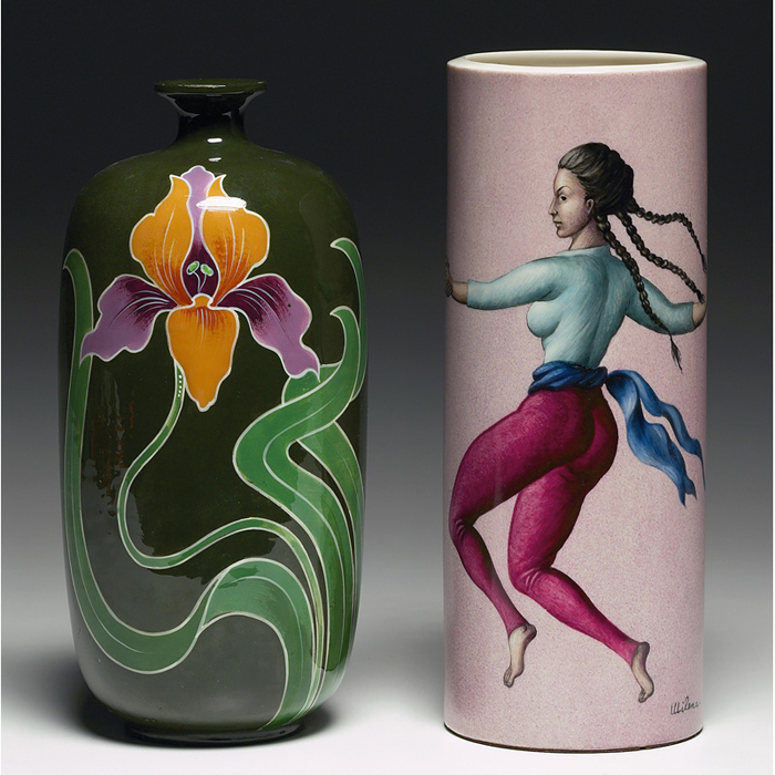 Appraisal: Modern Amphora vase colorful iris design marked w x h