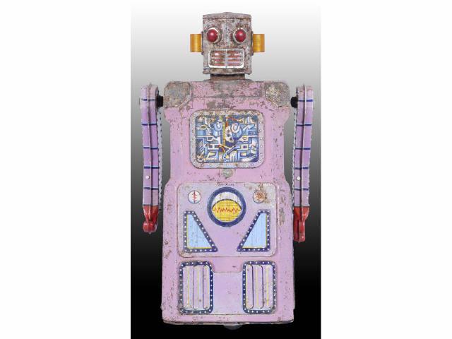 Appraisal: Japanese Tin Lavender Non-Stop Robot Toy Description Battery-operated Missing battery