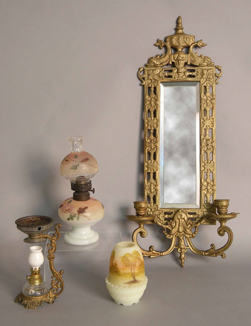 Appraisal: Mirrored sconce h together with three miniature lamps