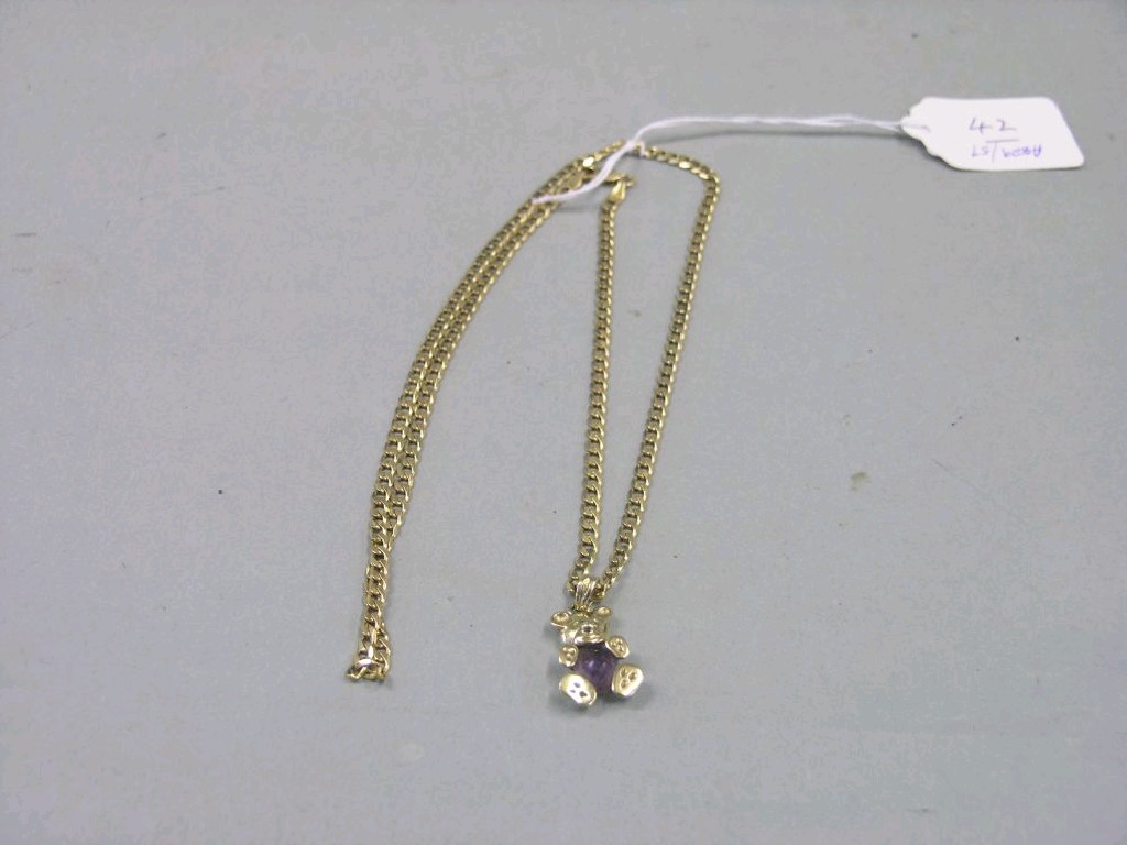 Appraisal: A ct gold link chain with Teddy bear pendant Teddy