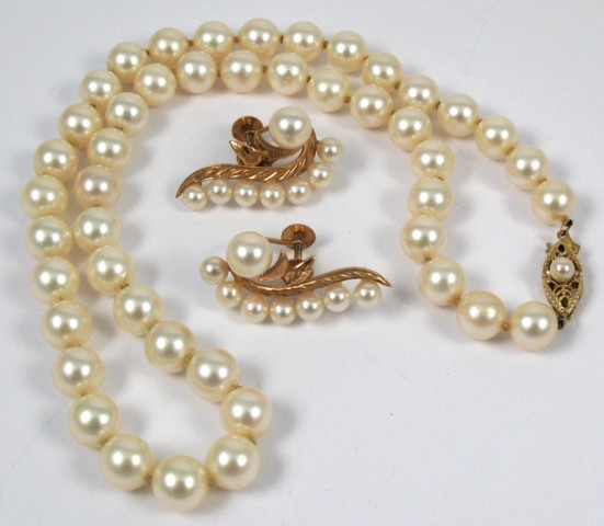 Appraisal: THREE ARTICLES OF JAPANESE PEARL JEWELRY including a - pearl