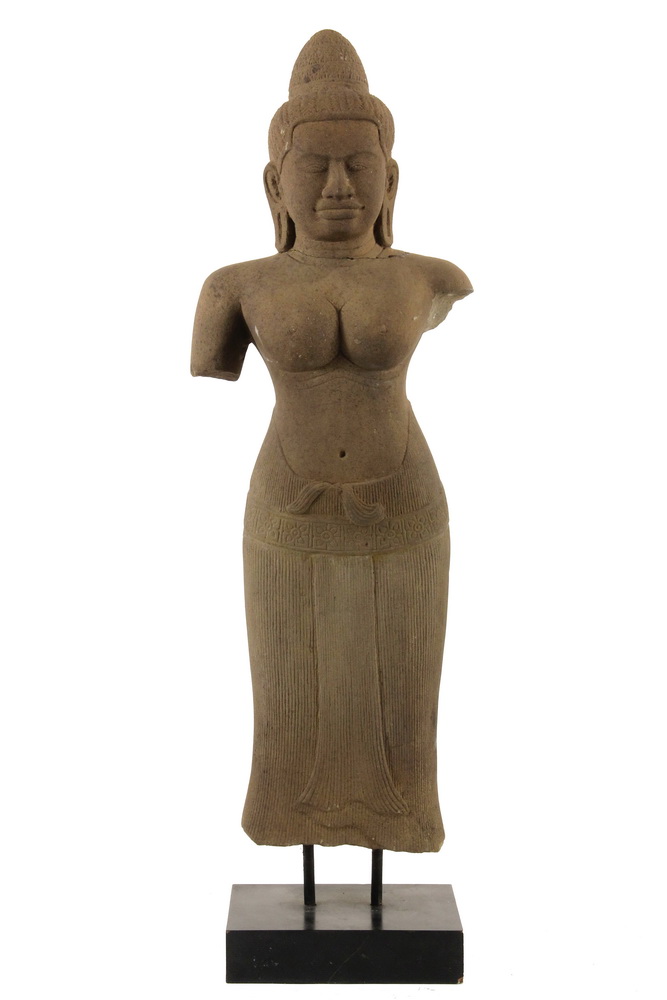 Appraisal: ANCIENT KHMER STONE SCULPTURE - A finely carved torso length