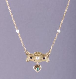 Appraisal: Antique K Seed Pearl Garnet Emerald Necklace K seed pearl