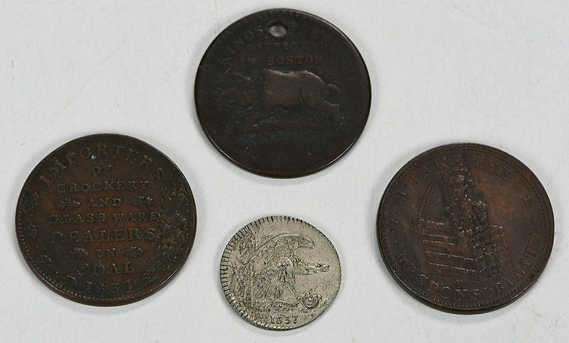 Appraisal: Four Hard Times Tokens Feuchtwanger Cent Jackson I take the