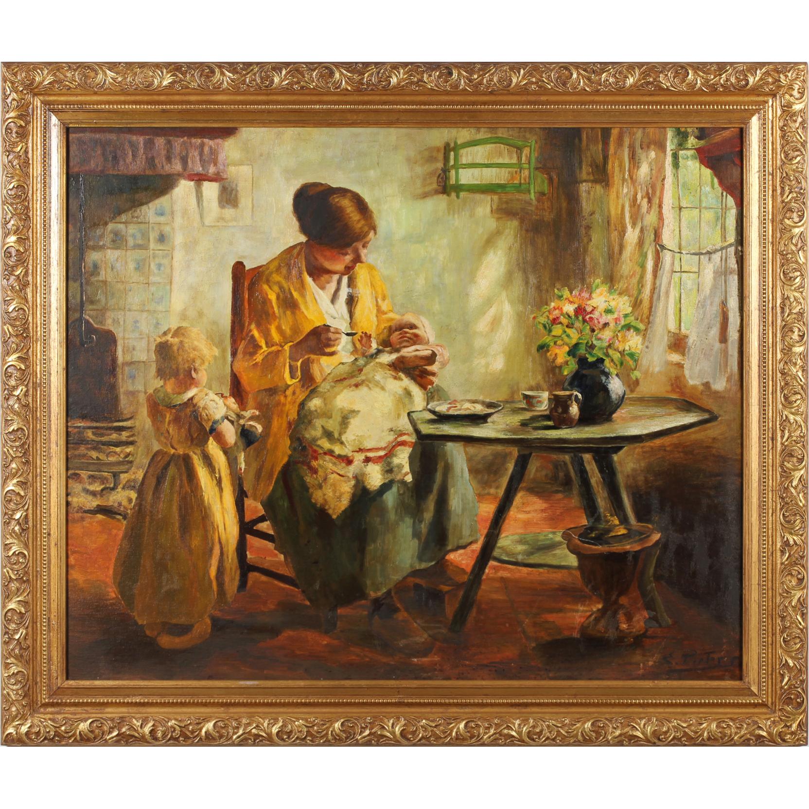 Appraisal: Evert Pieters Dutch - Mother Children oil on canvas lined