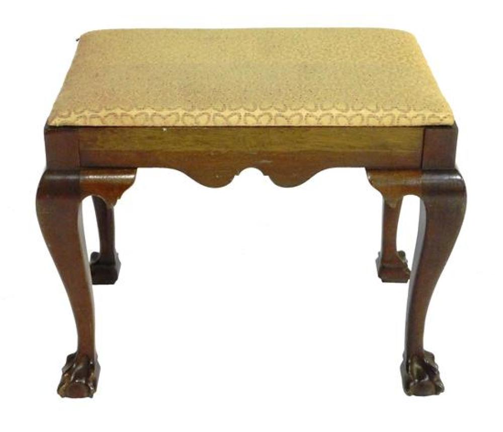 Appraisal: Chippendale style footstool with cream upholstery shaped skirt on cabriole