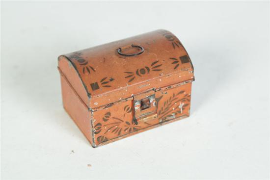 Appraisal: MINIATURE TOLE DOCUMENT BOX American mid th century Dome top