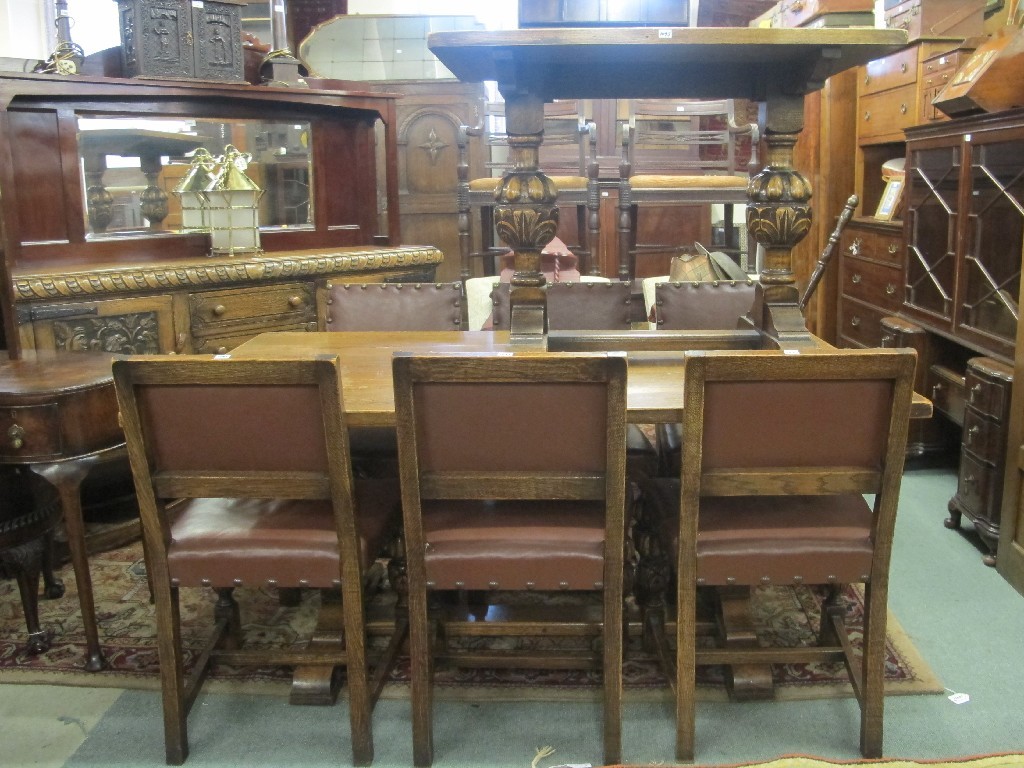 Appraisal: Oak refectory style dining table six chairs oak side table