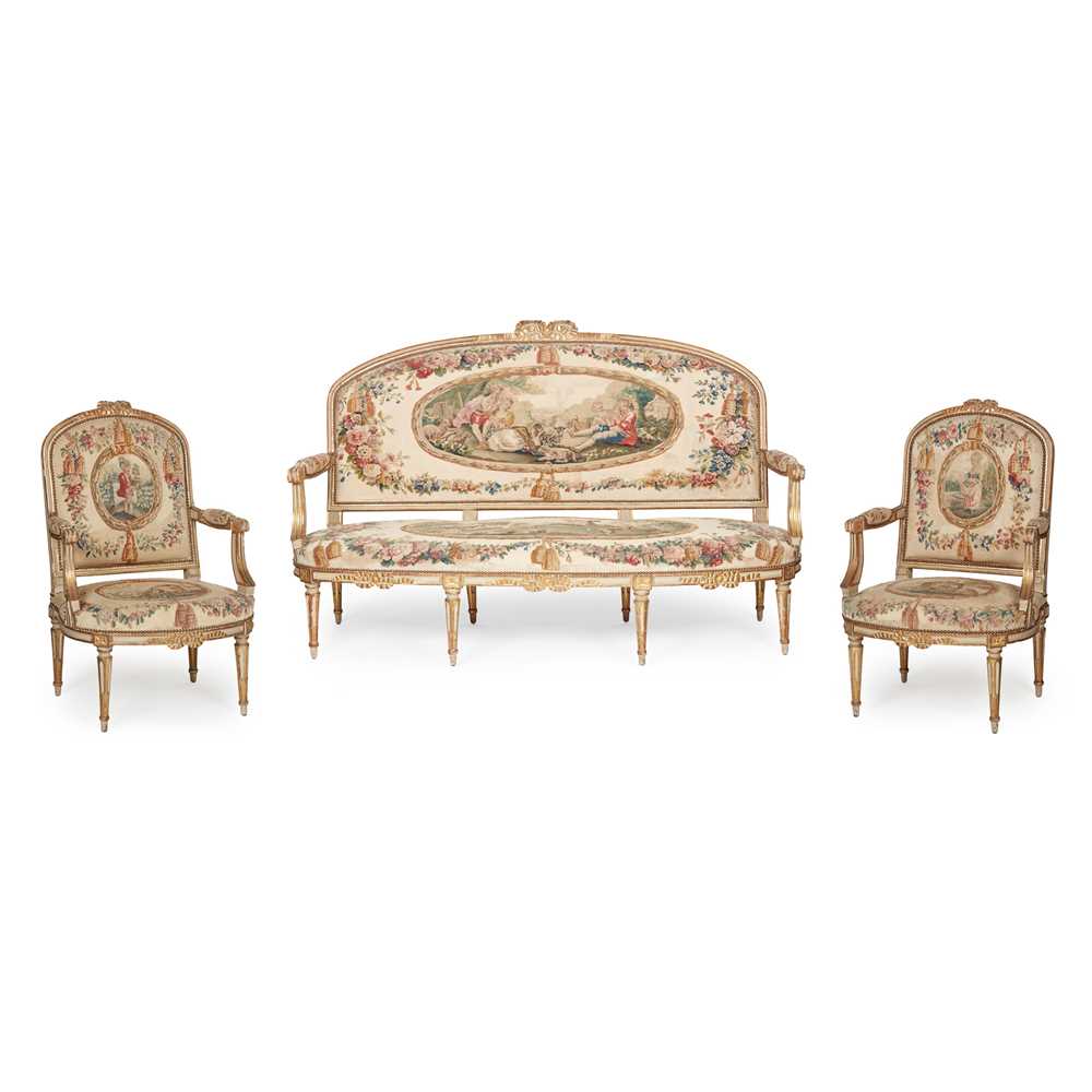 Appraisal: FINE ELEVEN-PIECE SUITE OF LOUIS XVI PAINTED AND PARCEL-GILT AUBUSSON