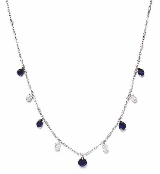 Appraisal: A Karat White Gold Sapphire and Diamond Necklace containing four