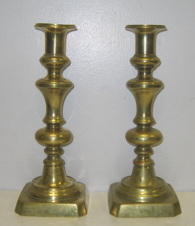 Appraisal: PAIR OF ENGLISH BRASS CANDLESTICKS TH CENTURY Each baluster with