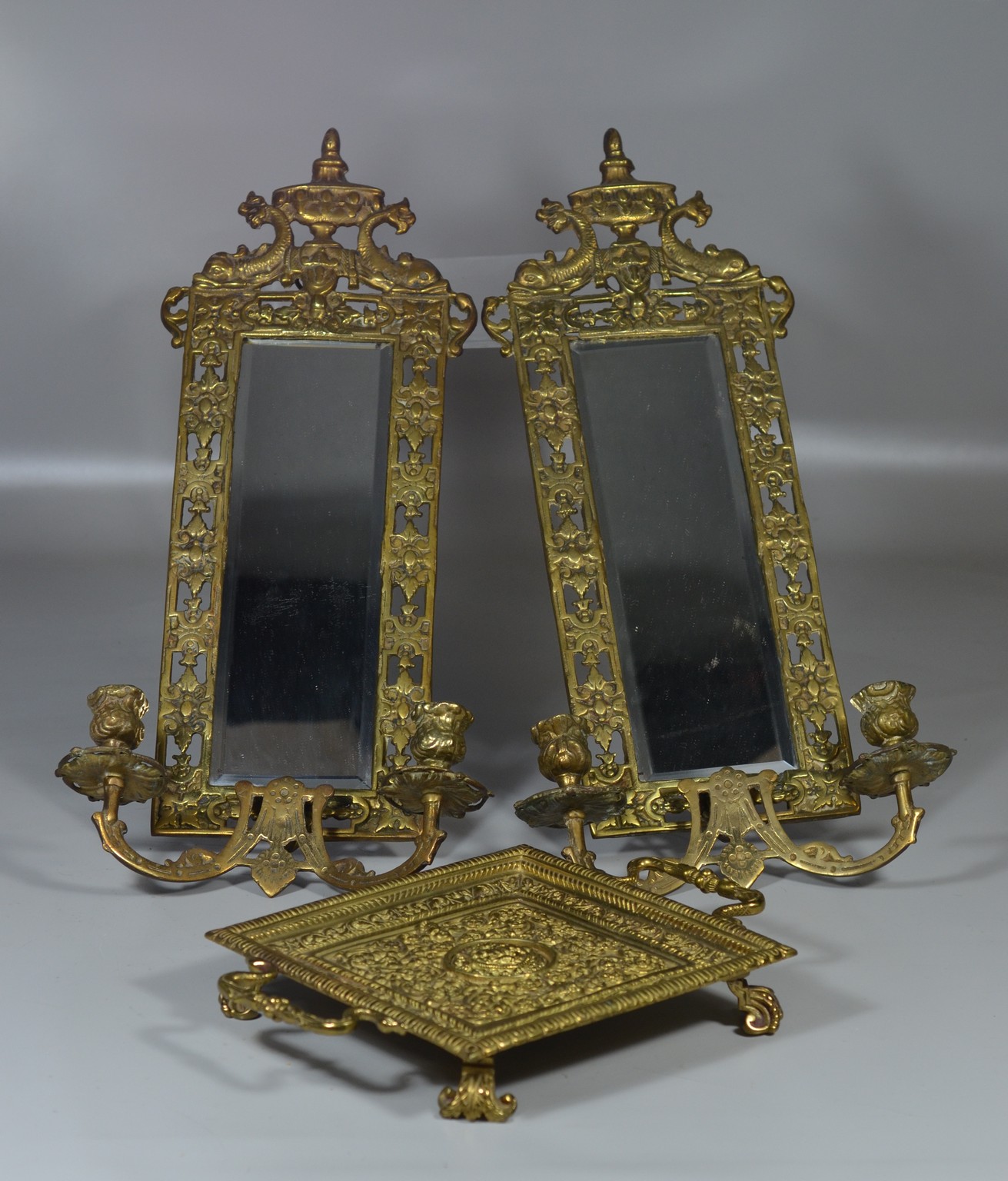 Appraisal: Pair of cast brass wall sconces high together a cast