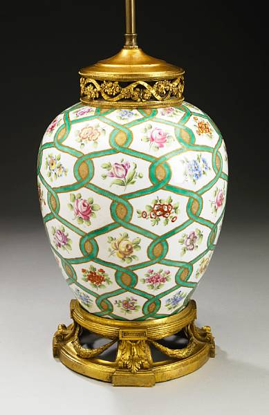 Appraisal: A French gilt bronze mounted porcelain table lamp late th