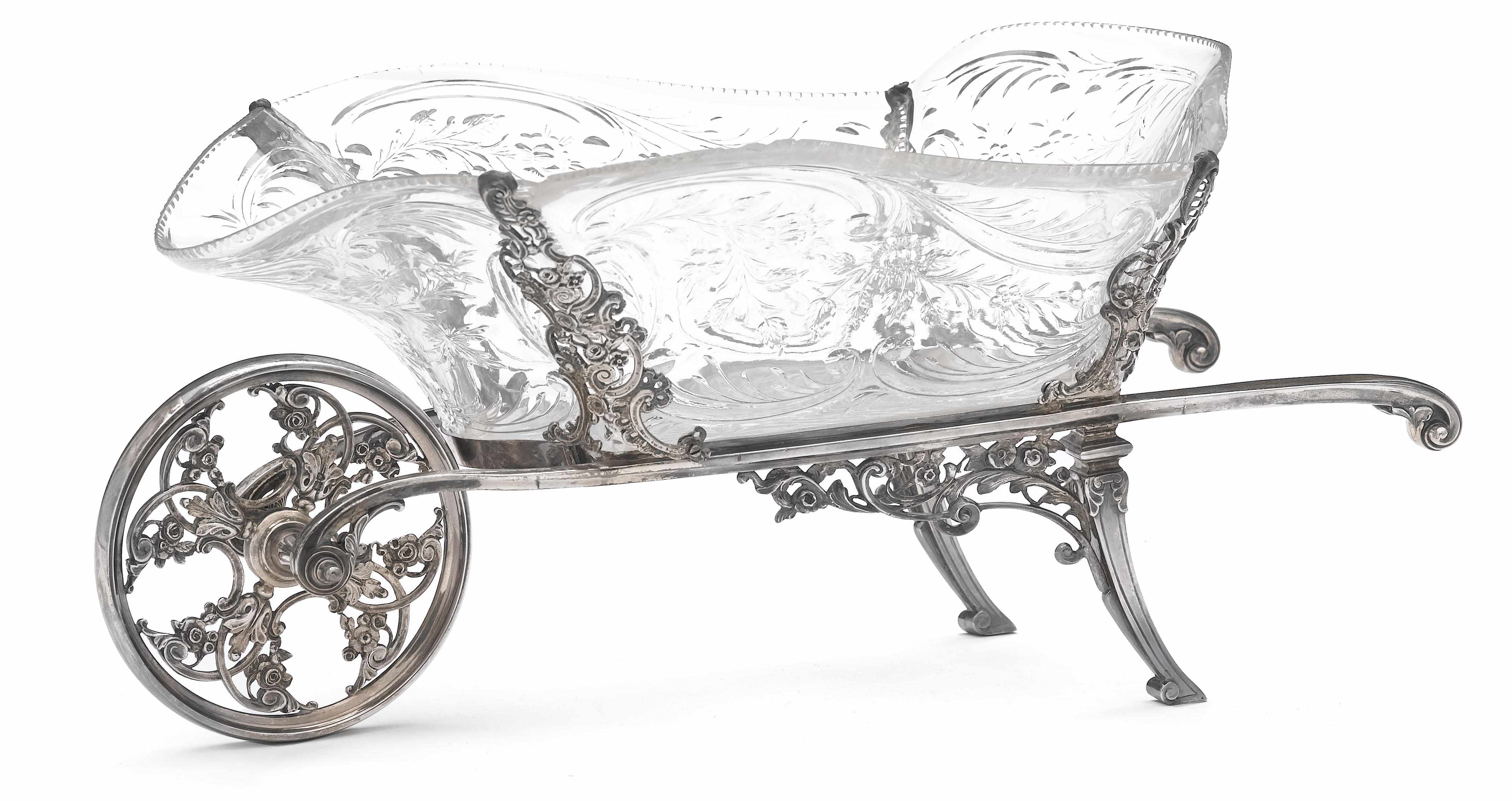 Appraisal: An Edward Vll silver and engraved glass novelty wheel barrow