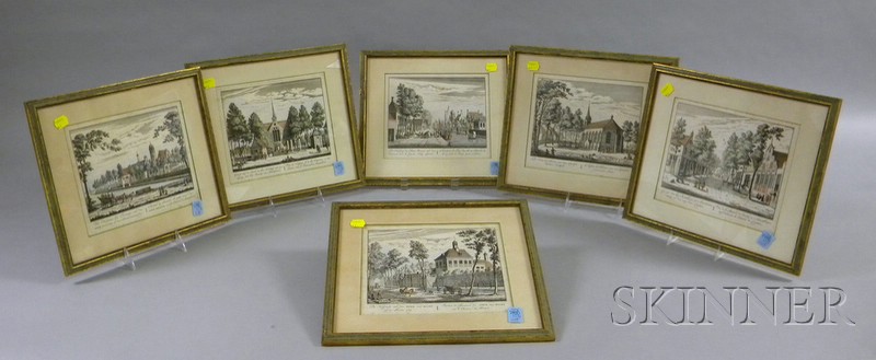 Appraisal: Set of Six Framed th Century Dutch Hand-colored Scenic Prints