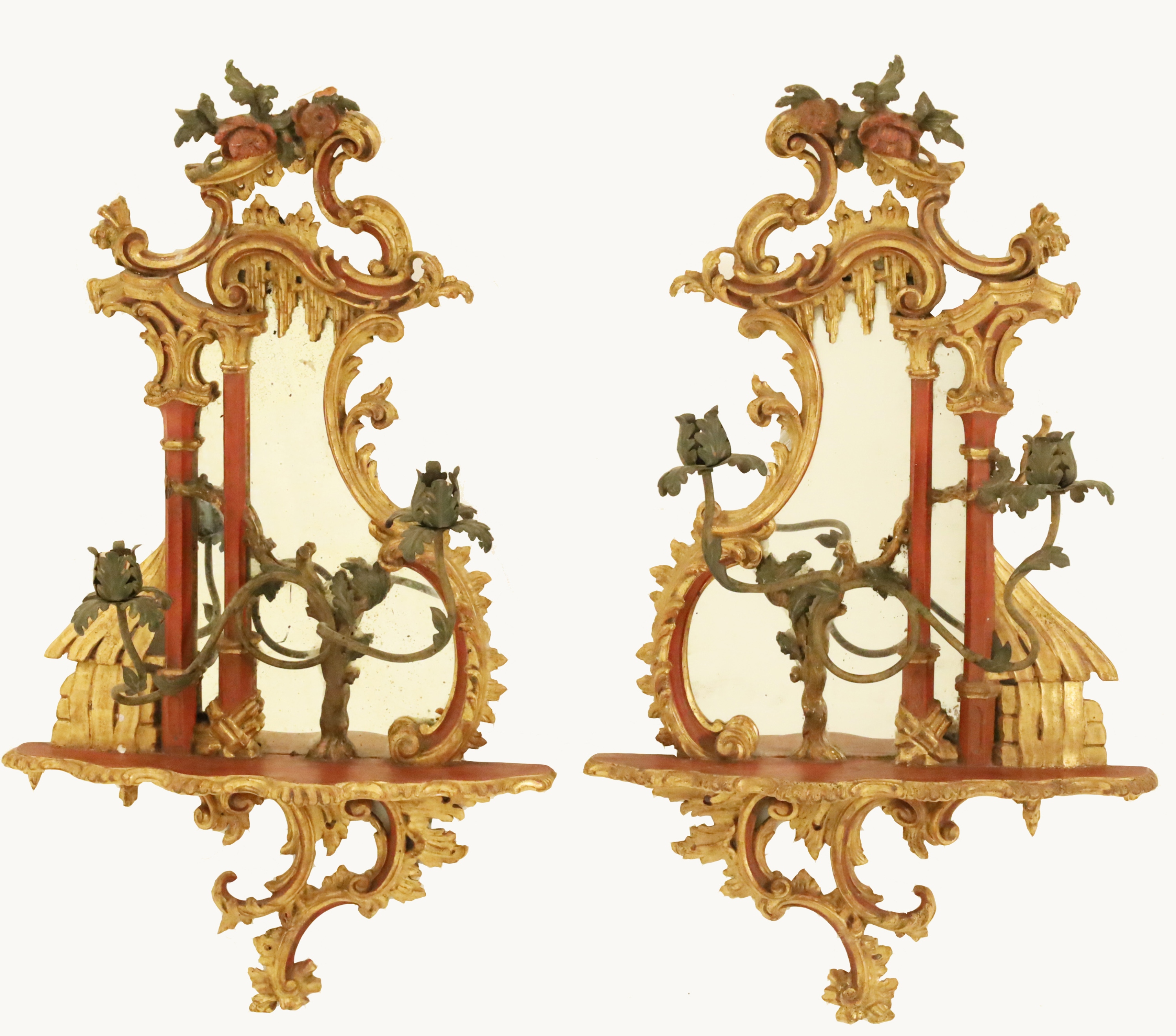 Appraisal: PR OF ITALIAN GOLD GILT LIGHT MIRRORED SCONCES Pair of