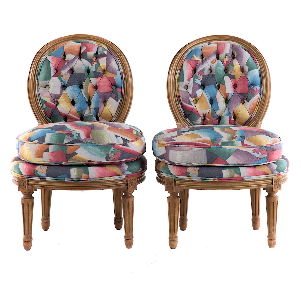 Appraisal: Pair of Louis XVI Style Fruitwood Slipper Chairs th century