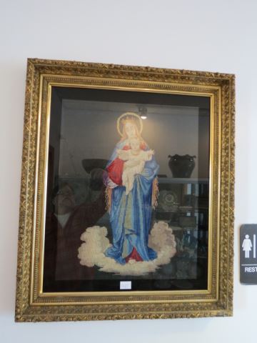 Appraisal: Antique Framed Needlepoint of Madonna and Child image area X